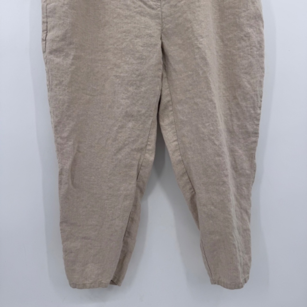 Liz Claiborne Pant Women 14W Beige Neutral Linen Hepburn Cropped Lagenlook - Picture 4 of 15